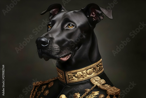 Majestic Black Dog Wears Or...