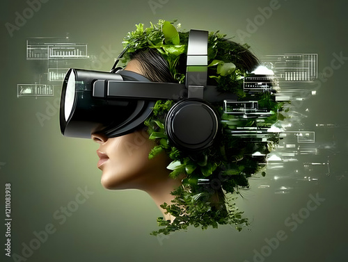 Woman Wearing VR Headset Im...