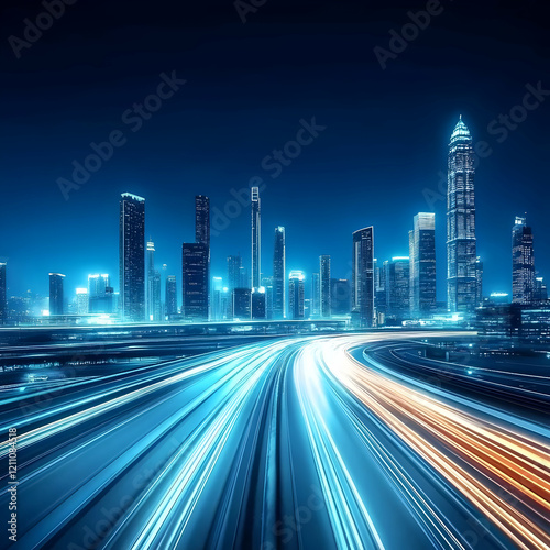 Fast-moving traffic trails ...