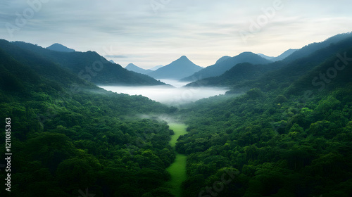 Misty Valley Landscape with...