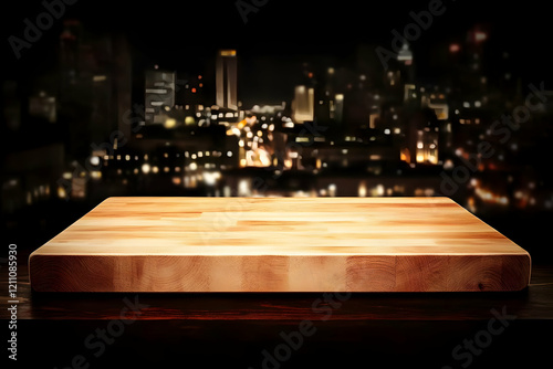 Empty Wooden Table Top with...
