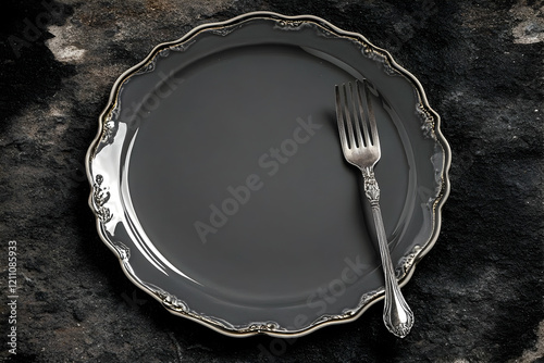 Empty Gray Plate with a Sil...