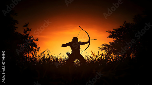 Silhouette of an Archer Aim...