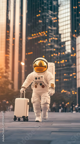 Astronaut Walks Through Cit...
