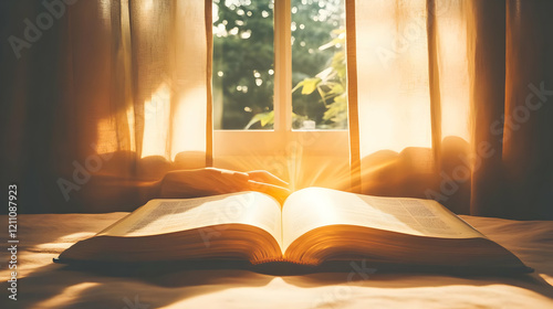 Open Book Emits Golden Ligh...