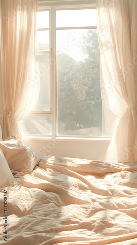Sunlit Bedroom Scene with U...
