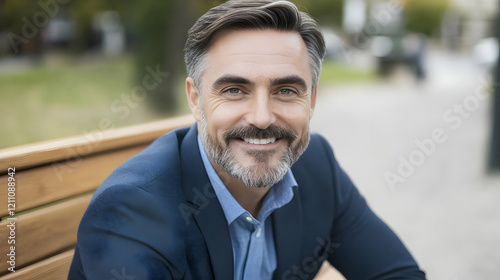 Smiling Man Sits on Bench i...