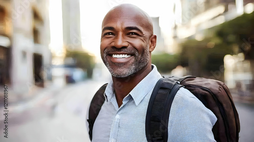Smiling Man with Backpack W...