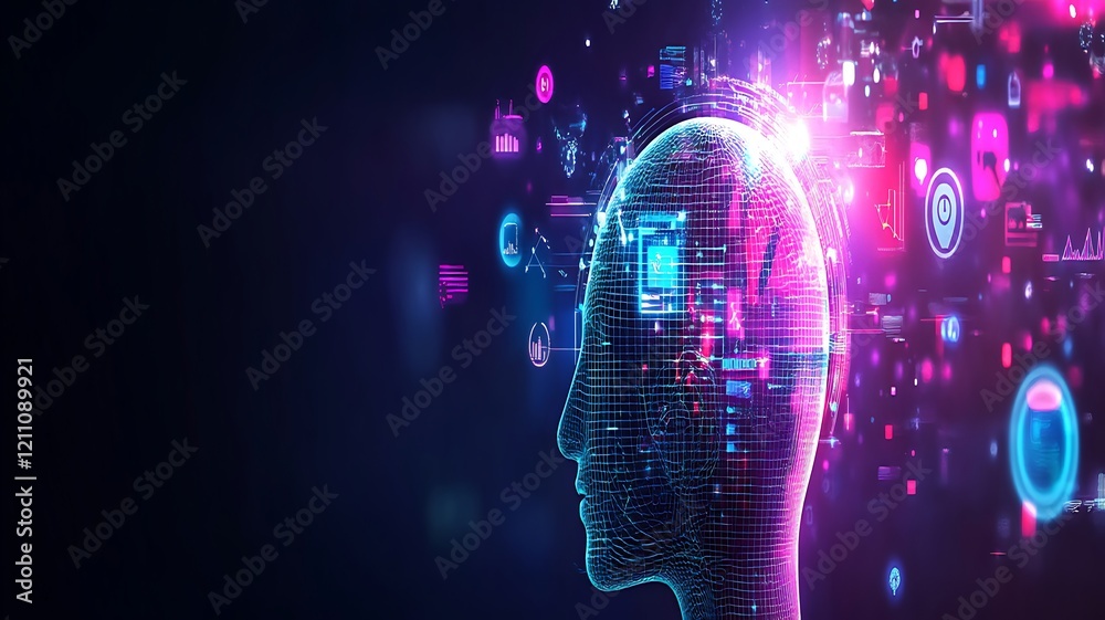 Obraz premium Digital Head Encapsulating Data And Information Technology