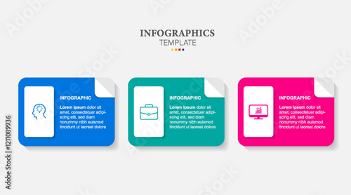 Infographic business model with 3 steps. colorful rectangular elements. Timeline design for brochure, presentation. Infographic design layout