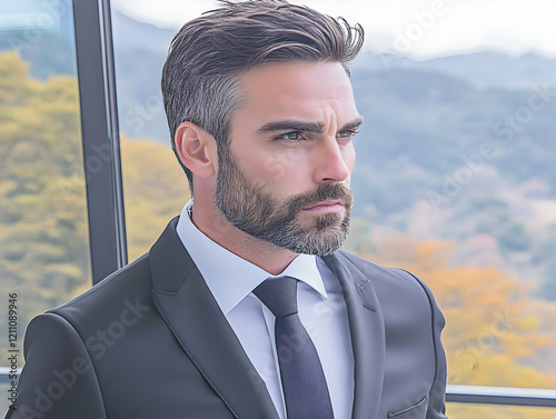 Businessman Gazes Thoughtfu...