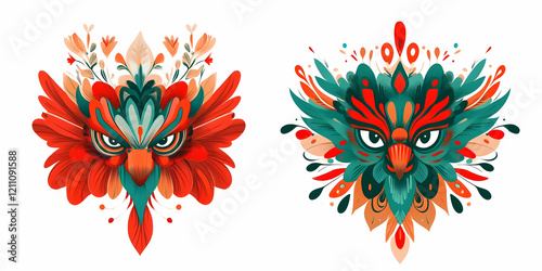 Two Stylized Owl Faces with...