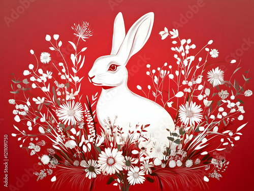 White Rabbit Sits Peacefull...
