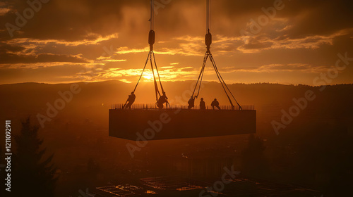 Construction Workers Lift C...