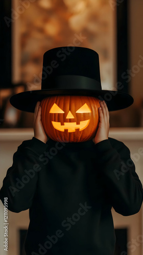 Child Holds Glowing Jack-o'...