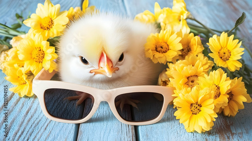 Fluffy Chick Rests Among Ye...