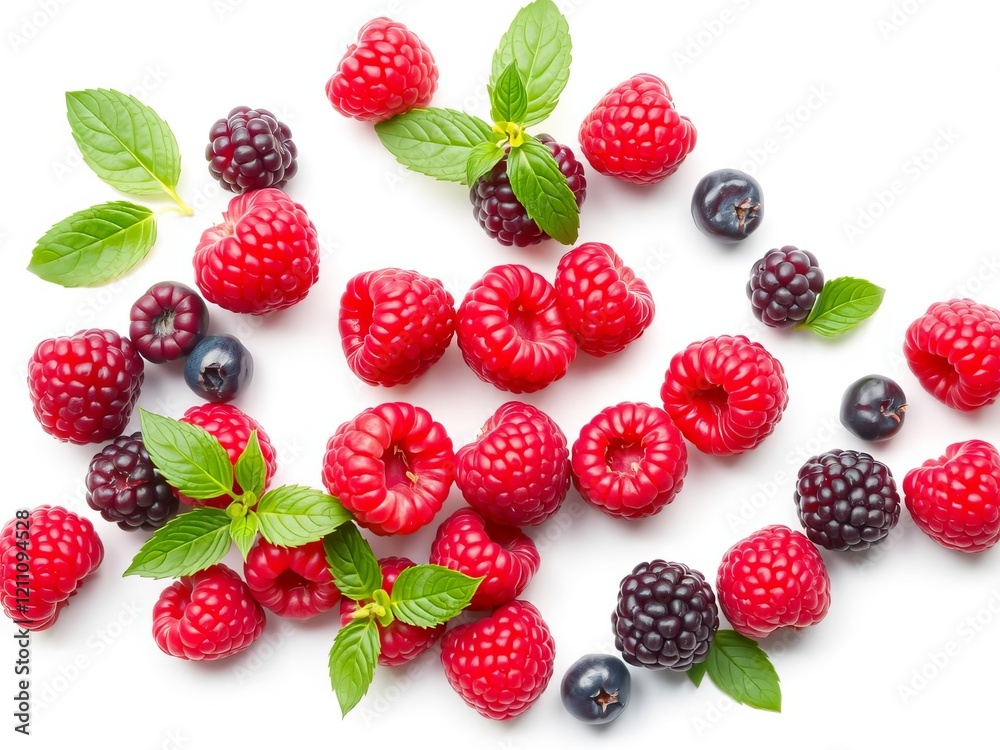 Circle frame created with fresh raspberries on a white background, highlighting a culinary organic theme, raspberries, ingredient, culinary