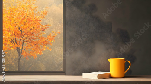 Autumn Window View with Boo...