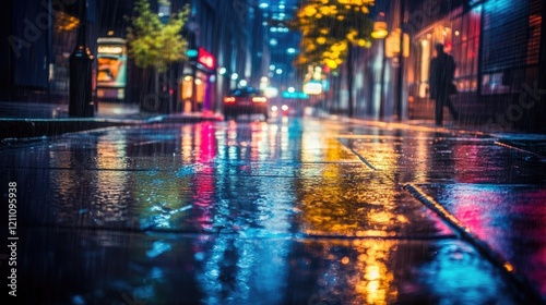 Wallpaper Mural Rainy City Night Reflections Torontodigital.ca