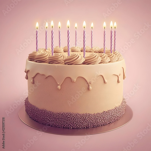 Beige Birthday Cake with Li...
