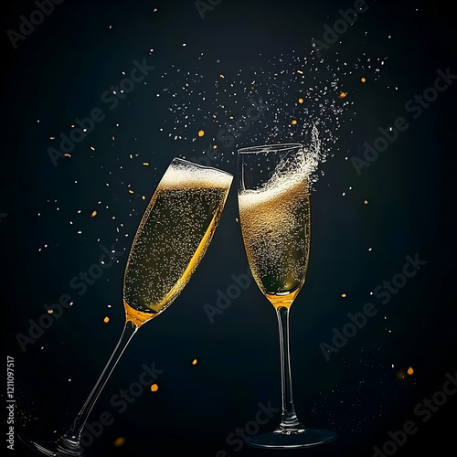 Two Champagne Flutes Clink ...