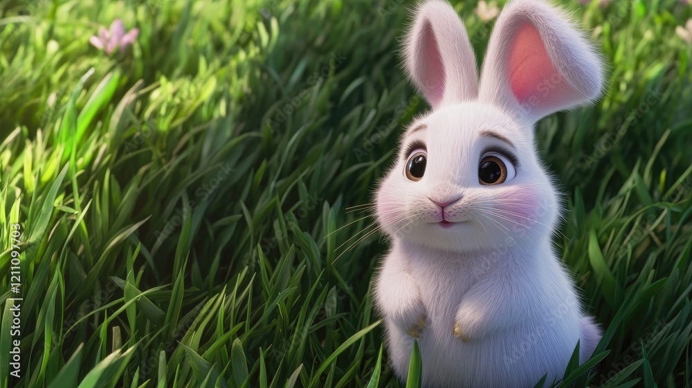 Fototapeta premium Cute Bunny in Green Grass