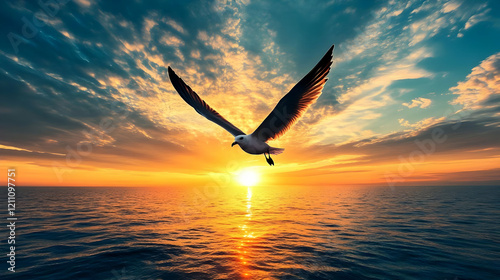 Seagull soars gracefully ov...