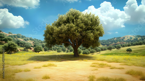 A lone tree stands amidst a...