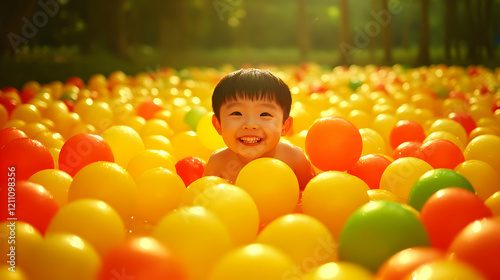 Happy Child Plays in a Colo...