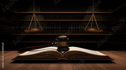 Wooden Gavel Rests on Open ...