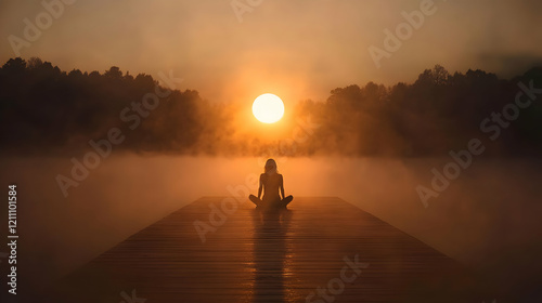 Woman Meditates on a Dock a...