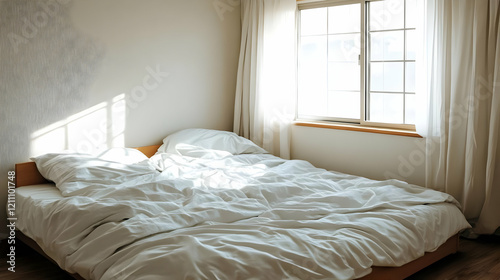 Unmade Bed in a Bedroom wit...