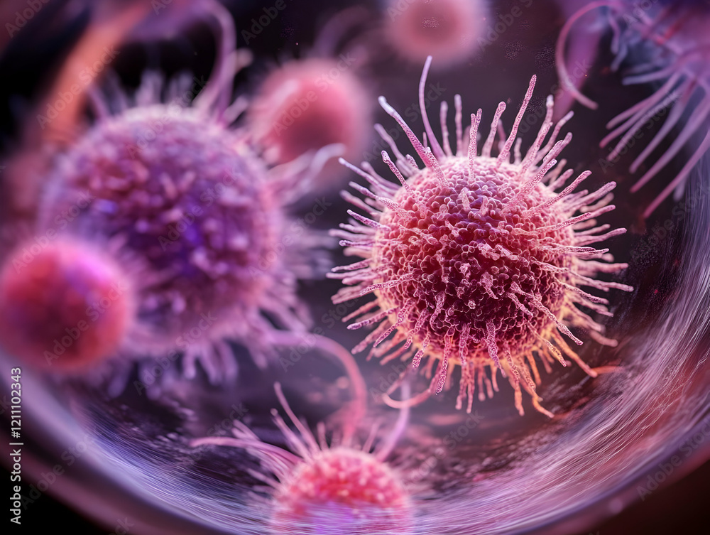 Microscopic View of Pathogenic Viruses Shows Detailed Surface Structures and Cellular Interactions Microscopic View of Pathogenic Viruses Shows Detailed Surface Structures and Cellular Interactions