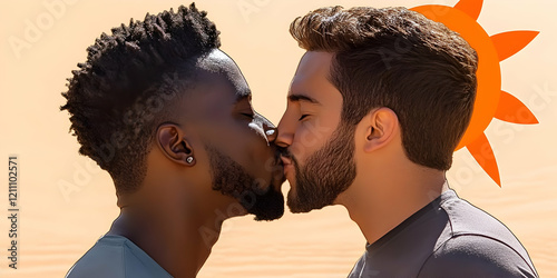 Two Men Kissing Passionatel...