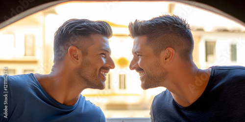 Two Men Smile at Each Other...
