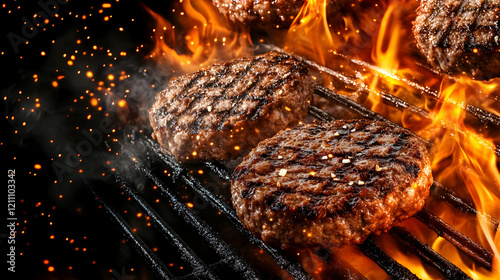 Juicy Burger Patties Sizzle...