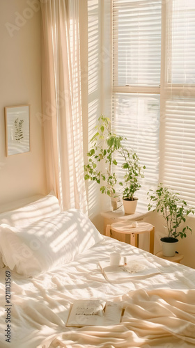Sunlit Bedroom Shows Cozy I...