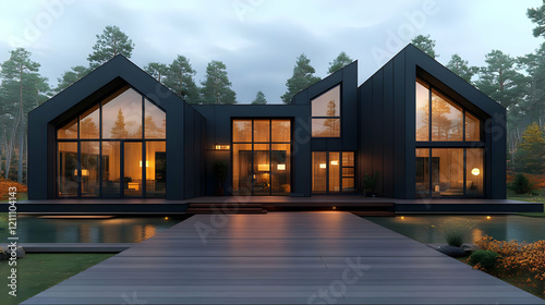Modern Black House with Lar...