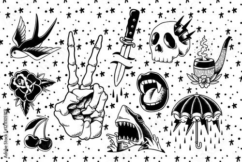 Retro black & white element, retro objects design vector set