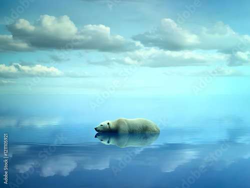 Polar Bear Swims in Calm Bl...