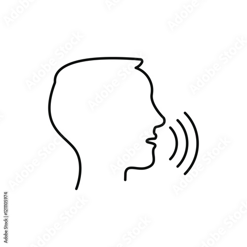 Voice control icon. Speak or talk recognition linear icon, speaking and talking command, sound commander or speech dictator head, vector illustration