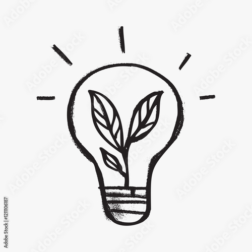 Light bulb sprout doodle illustration vector