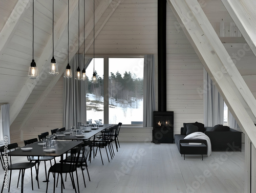 Modern A-Frame Cabin Interi...