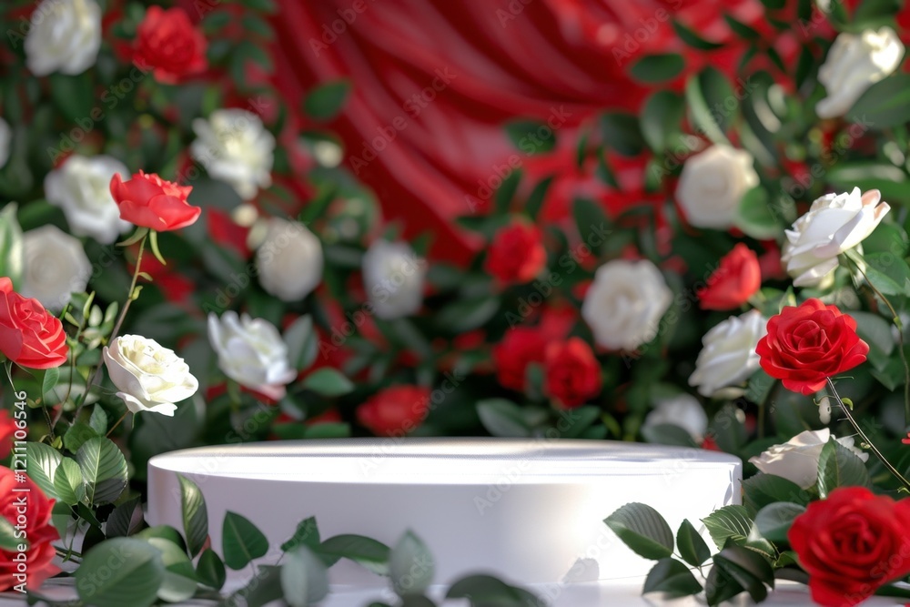 Elegant Display with Red and White Roses on a Simple Pedestal Elegant Display with Red and White Roses on a Simple Pedestal