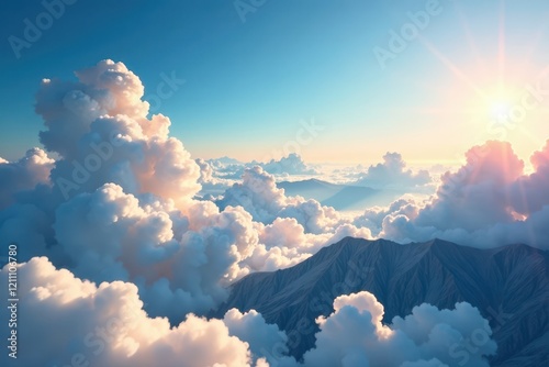Whispy clouds dance in the air above mountains, landscape, airy, weightless