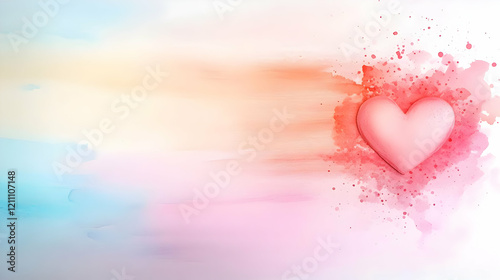 Pink Heart on Watercolor Ba...