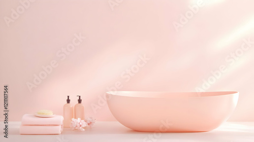Pink bathtub with bath acce...