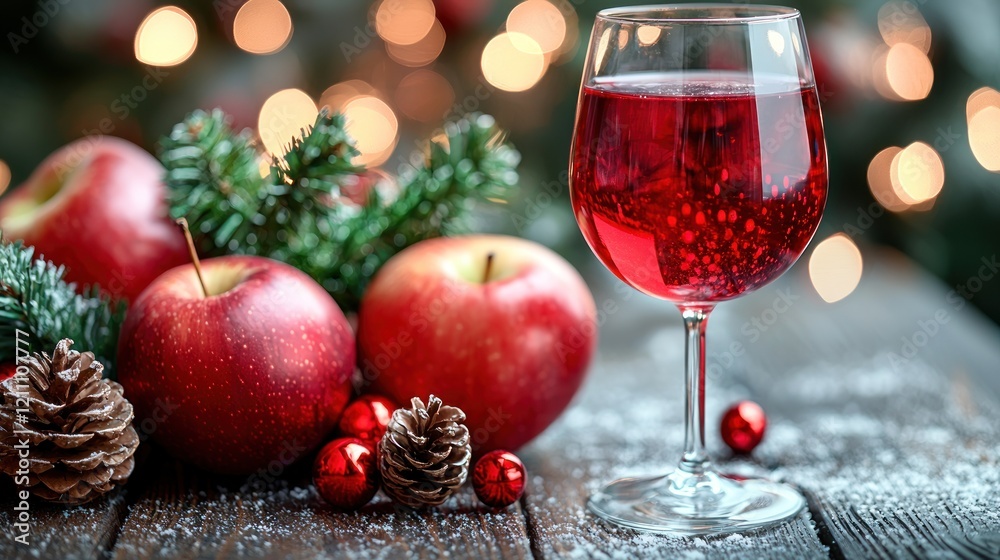 Festive Still Life with Red Wine and Apples for the Holidays Festive Still Life with Red Wine and Apples for the Holidays