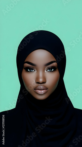Woman in Black Hijab Poses ...