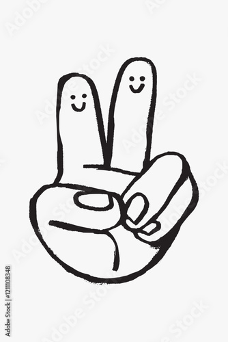 V hand sign doodle illustration vector